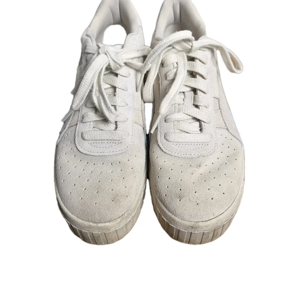 Puma Cream Gray Cali‎ Wedge Platform Womens Suede Running Shoes Size 10